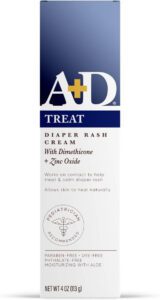 A+D Zinc Oxide Diaper Rash Treatment Cream Dimenthicone 1% Zinc Oxide 10% Easy Spreading Baby Skin Care 4 Ounce Tube