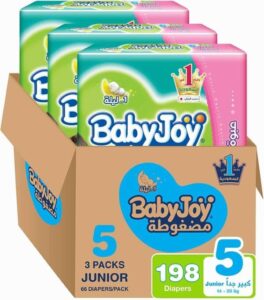 Babyjoy Compressed Diamond Pad Size 5 Junior 14-25 Kg Giant Box 198 Diapers - افضل حفاضة اطفال