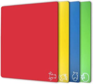 Chopping Board Set Flexible Plastic Colored Mats with Food Icons Set of 4 - افضل لوح تقطيع