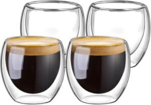 DomoWin Double Walled Glasses for Espresso Coffee 80ml Set of 4