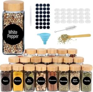 EOGILY 24 Glass Spice Jars with Labels 4oz Empty Square Spice Containers (افضل علب بهارات)