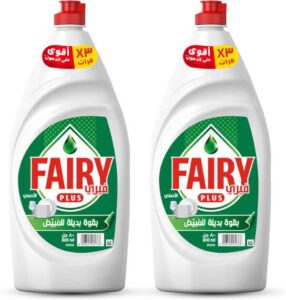 Fairy Plus Fruity Green Dishwashing Liquid Soap With Alternative Power To Bleach 2x800ml