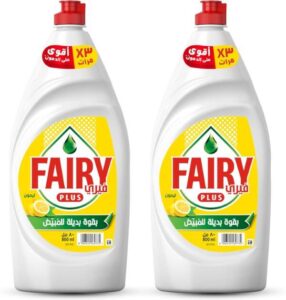 Fairy Plus Lemon Dishwashing Liquid Soap with alternative power to bleach 2x800ml - أفضل سائل غسيل الصحون