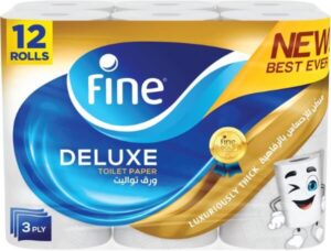 Fine Deluxe Soft Strong Flushable Toilet Paper 3 Plies Pack of 12 Rolls - افضل مناديل حمام