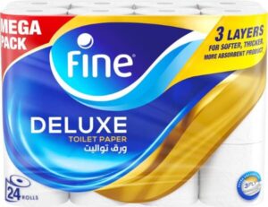 Fine DeluxeSoft Strong Flushable Toilet Paper 3 Plies Pack of 24 Rolls - افضل مناديل حمام