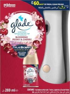 Glade Automatic Air Freshener Spray Holder with Scented Blooming Peony & Cherry Refill Starter Kit 269 ml