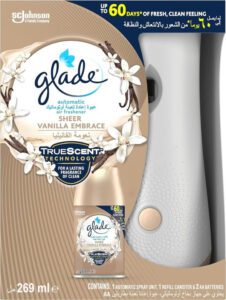 Glade Automatic Air Freshener Spray Holder with Scented Sheer Vanilla Embrace Refill Starter Kit 269ml