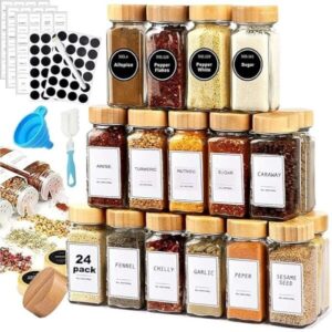 HJB VISSO 24 Pcs Glass Spice JarsBottles 120ml Empty Square Spice Containers