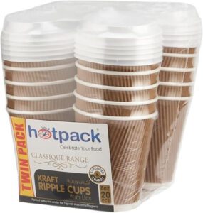 Hotpack Disposable Twin Pack Kraft Ripple Hot & Cold Coffee Cup 8 ounce 20 Pieces