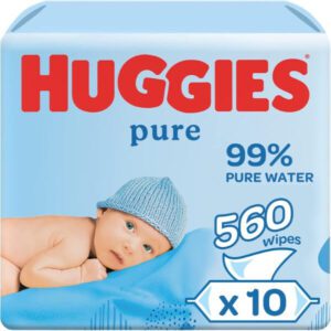 Huggies Pure Baby Wipes 99% Pure Water Wipes 10 Pack x 56 Wipes 560 Wipes - افضل مناديل مبلله للاطفال