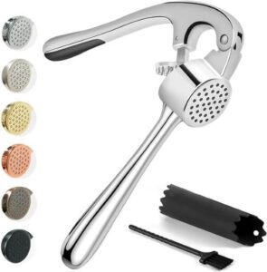 KITESSENSU Premium Garlic Press Garlic Mincer Set with Silicone Roller Peeler - افضل هراسة ثوم