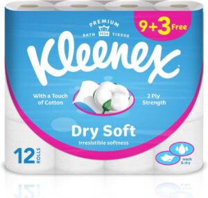 Kleenex Dry Soft Toilet Tissue Paper 2 PLY 12 Rolls x 200 Sheets