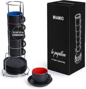 MIAMIO - 6 x 75 ml Stoneware Espresso Mug-Cup Set - افضل انواع فناجين القهوة