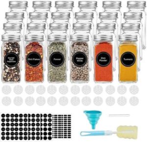 Monoptilon 24-Piece Glass Spice Jar Set with Label Stickers 120ml - افضل علب بهارات