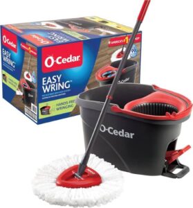 O-Cedar EasyWring Microfiber Spin Mop Bucket Floor Cleaning System Red Gray - افضل ممسحة ارضيات