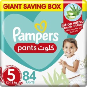 Pampers Aloe Vera Size 5 Junior 12-18kg Giant Box 84 Pants Diapers - افضل حفاضة اطفال