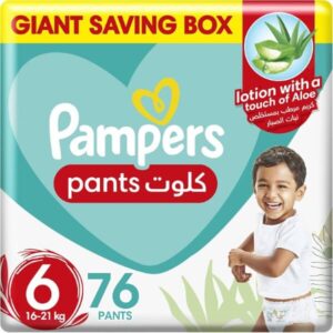 Pampers Aloe Vera Size 6 Large 16-21kg Giant Pack 76 Pants Diapers - افضل حفاضة اطفال