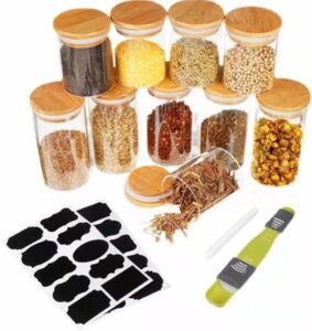 Prosight 10Pcs Glass Spice Jars 8oz-220ml-12oz-340ml Empty Round Spice Container