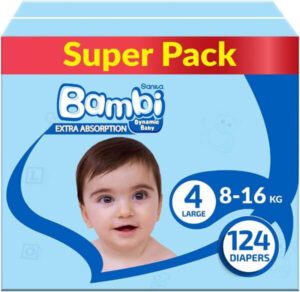 Sanita Bambi Size 4 Large 8-16 Kg Super Box 124 Diapers