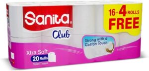 Sanita Club 2-Ply Xtra Soft Toilet Tissue Paper 20-Rolls White