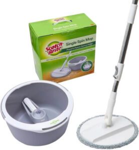 Scotch Brite Space-Saving Spin Dry Mop Bucket Set for Floor Cleaning Grey 4 Liter