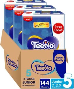 Teemo Compressed Diamond Pad Size 5 junior 14-25 kg Mega Box 144 Diapers