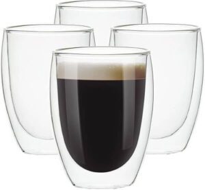 UMIZILI 4-Pack-12Oz Glass Cups Double Walled Thermo Espresso Glasses - افضل انواع فناجين القهوة