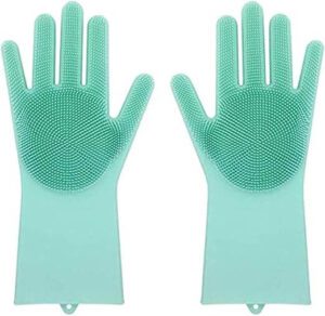 Upgraded Magic REUSable Silicone Gloves With Wash Scrubber Heat Resistant For Cleaning