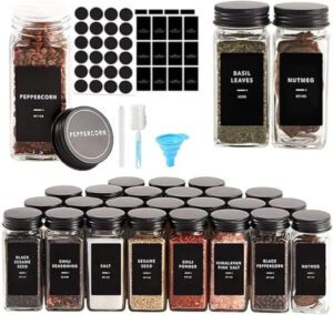 VINNYSEN 25 Spice Jars with 48 Labels- Glass Spice Jars with Black Metal Caps