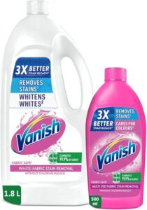 Vanish Laundry Stain Remover White Clothes 1.8L + Vanish Laundry Stain Remover for White and coloured Clothes 500ml 2.3L - افضل مزيل بقع الملابس