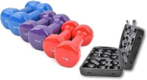 Vinyl Dumbbell Set with Carrying Case 10Kg Blue-Purple-Red